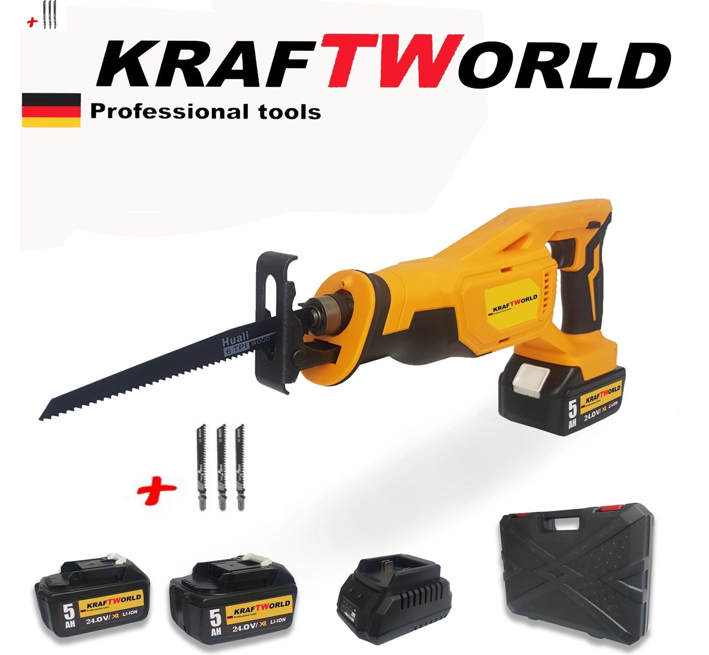 Немски Акумулаторен Саблен Трион KraftWorld 36V 8Ah + ПОДАРЪК 3 ножчета