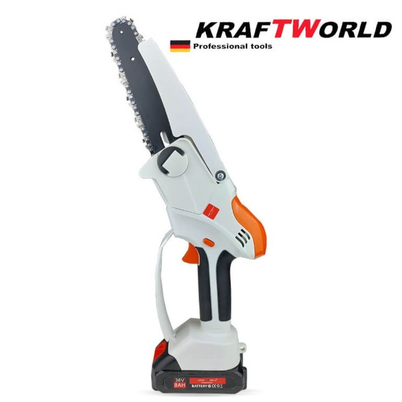 Немски Акумулаторен Трион KraftWorld 36V 8Ah + 2 Вериги - Резачка за клони