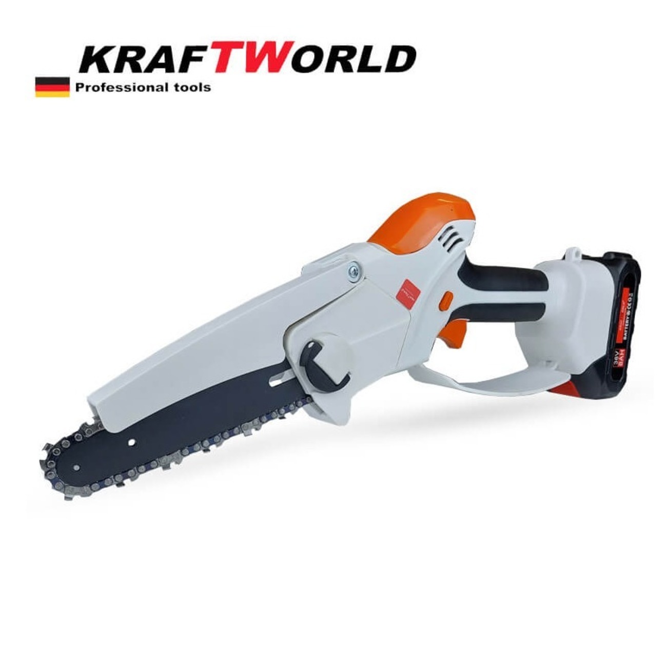 Немски Акумулаторен Трион KraftWorld 36V 8Ah + 2 Вериги - Резачка за клони