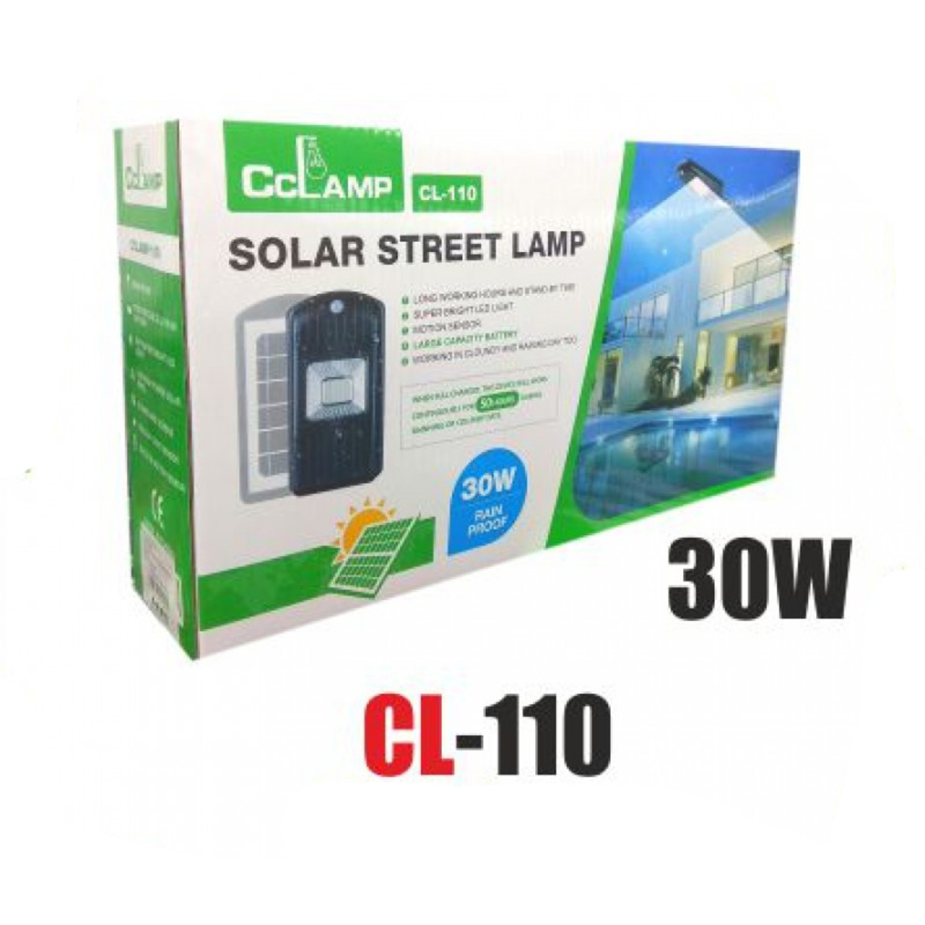 Външна LED Лампа със соларен панел CL-110  30W с датчик за движение